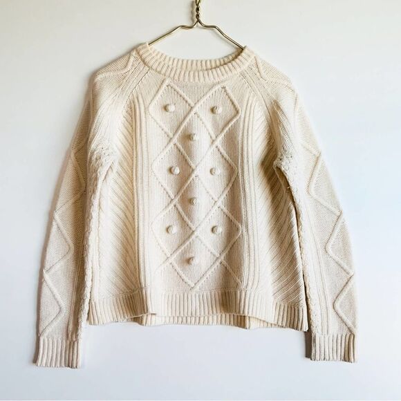 J Crew Cream Pom Pom Wool Sweater - Picture 1 of 5